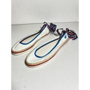 Tory Burch EUC White Canvas 3-D Ballet Espadrille Sneaker Ankle Wrap Toe Shoe 7